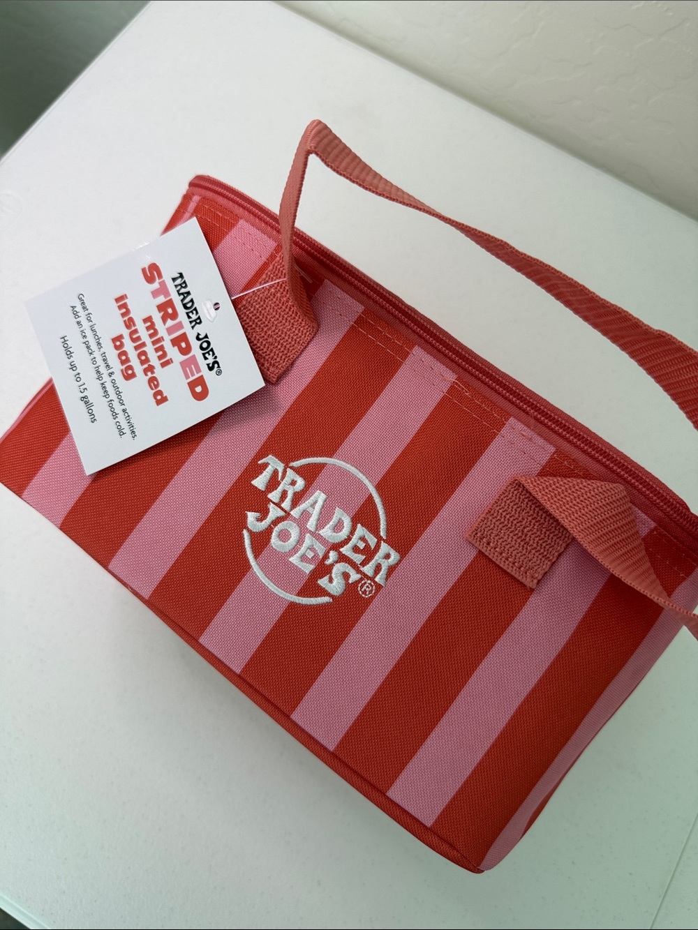 Trader Joe's Red & Pink Striped Mini Insulated Bag - Picture 4 of 8